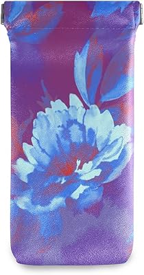 HUSSRITY Eyeglasses Case Purple Peony Sunglasses Pouch Soft PU Leather Squeeze Top Eyeglass Holder Portable Glasses Case For Women Men