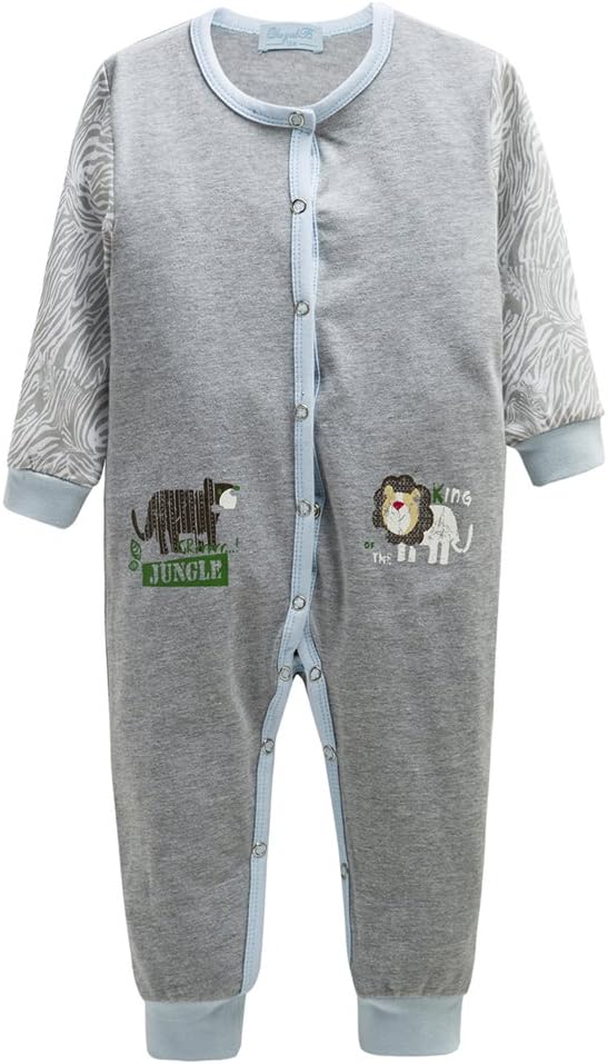 Yayabb Baby Boys’ Clothing Cotton Organic Coverall Long-Sleeve Newborn Rompers (4-6 Months, Gray 1)