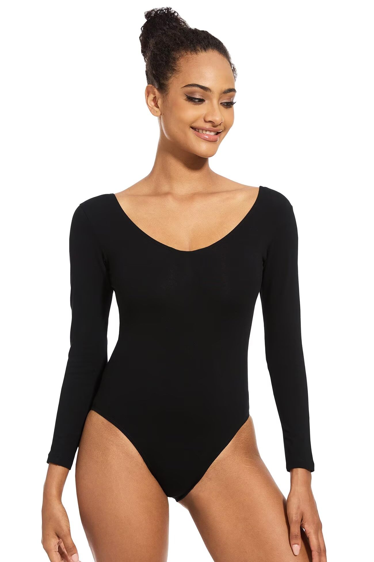 Justaucorps Gymnastique Noir,Femme Coton Manches Longues Body de Danse Classique Adulte