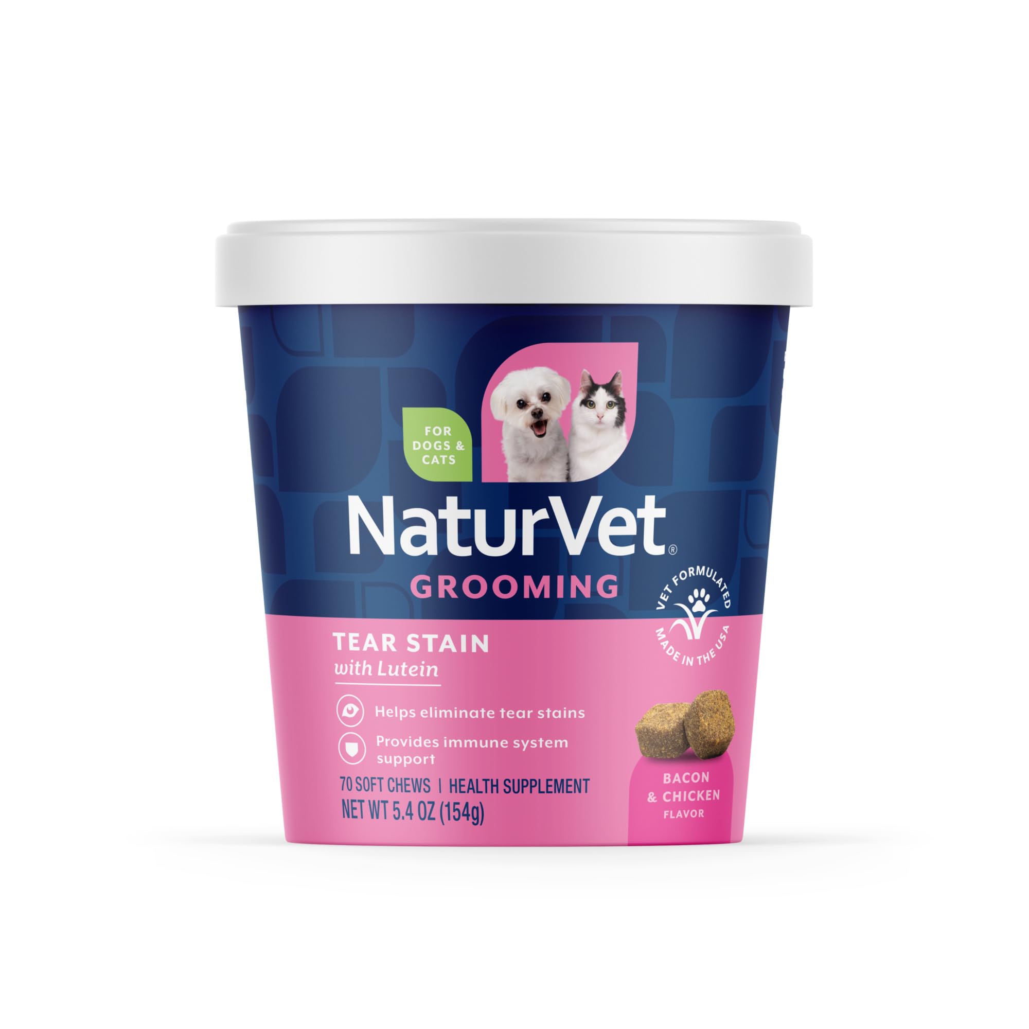 NaturVet, Tear Stain for Dogs & Cats, Plus Lutein, 70 Soft Chews, 5.4 oz (154 g)