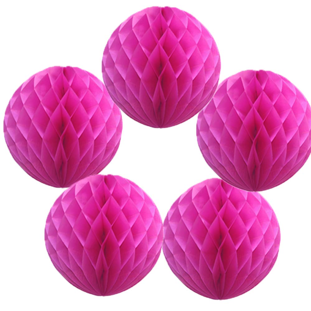 5 Pack Tissue Paper Honeycomb Balls Table Centrepiece Lantern Garland Wedding Decoration | Ball-Rose Red, 14"(35cm) | — image 1