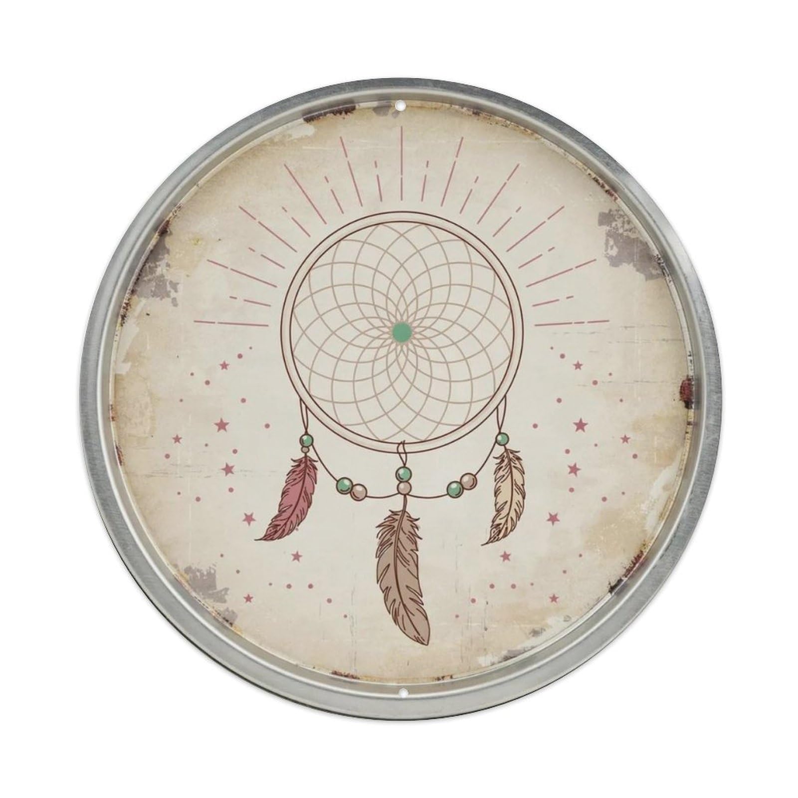 Aztec Inspired Geometric Round Metal Tin Sign Plaque