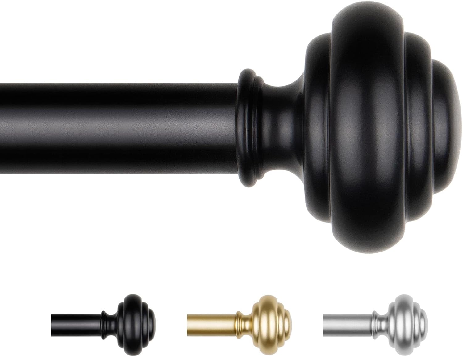 KAMANINA Curtain Rods for Windows 66 to 120 Inch, 7/8 Inch Heavy Duty Curtain Rods 32 to 120 (2.6-10ft), Adjustable Decorative Drapery Rods Set with Modern Finials, Black Black 66-120"