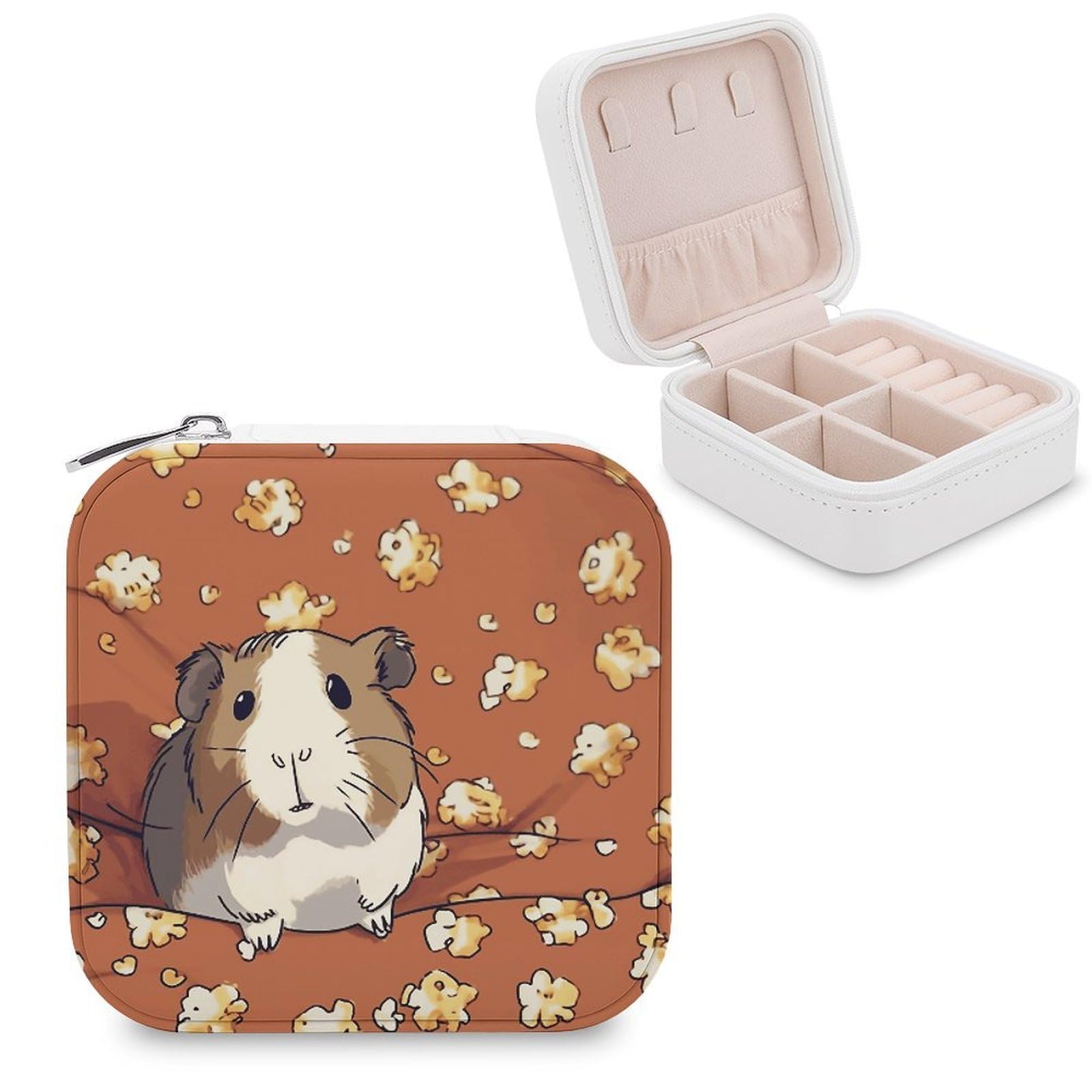FekiLoot Guinea Pig And Popcorn Jewelry Box Custom Jewelry Travel Case Pu Leather Trinket Organizer Box to Organize Ring Pendant Earring Small Portable Jewelry Storage Holder for Women