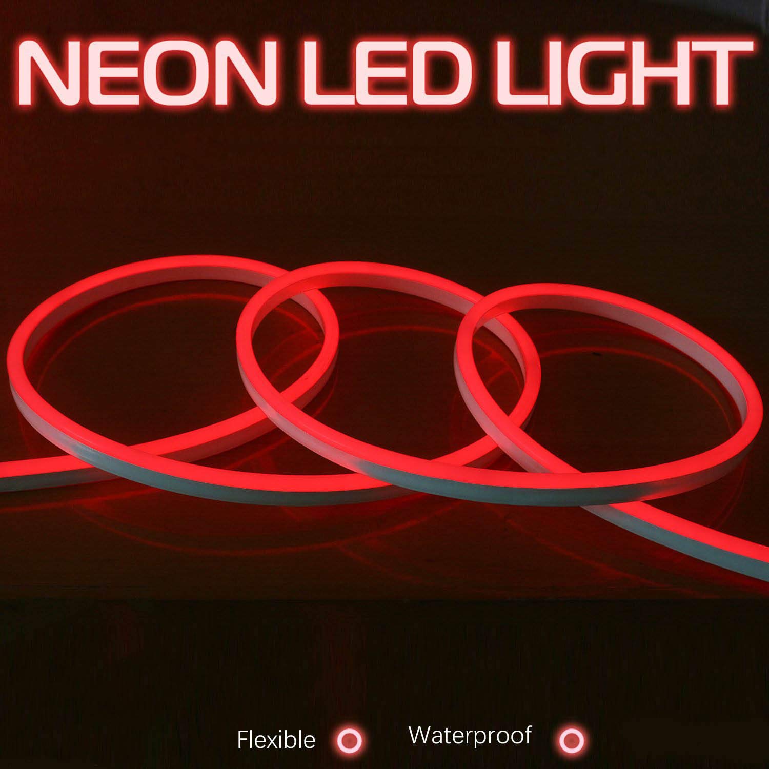 Neon LED Light 20M Red LED Flexible Strip Light AC 220V LED Neon Flex Tube 120led IP65 Waterproof Rope String Lamp, Multi Color Select for Home DIY Holiday Festival Decoration(65.6ft/20m)