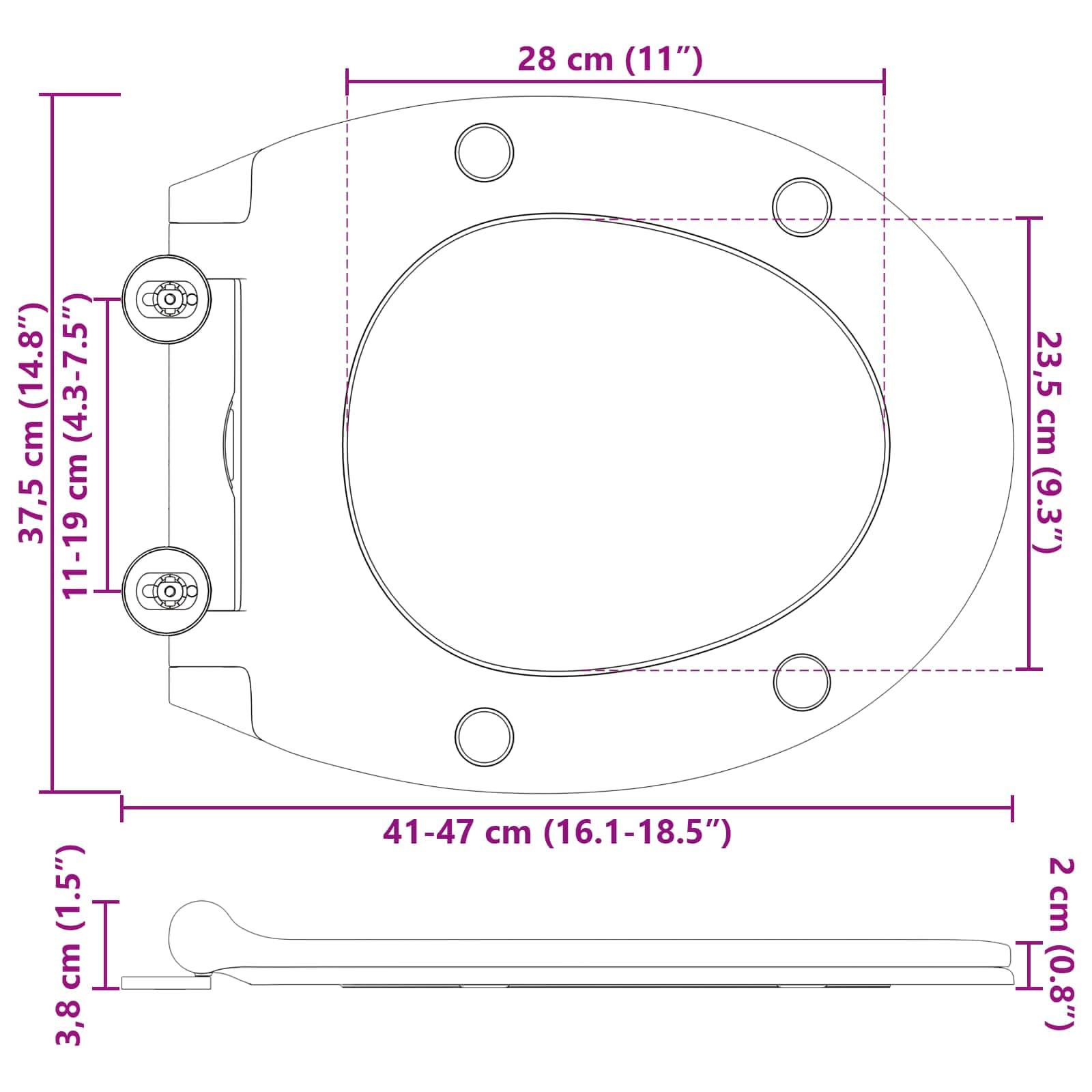 WC Sitz Toilettensitz Weiß Duroplast 45,5 x 37,5 cm Absenkautomatik Scharnier für WC Toilettendeckel Montage Innenbad Komfort Sanitärzubehör