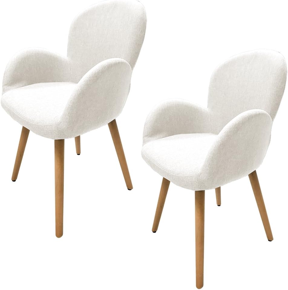 MCTECH 2x Dining Chair Retro Kitchen Chair Living Room Chairs Office Chairs with Wooden Legs Set of 2 Type G Color White