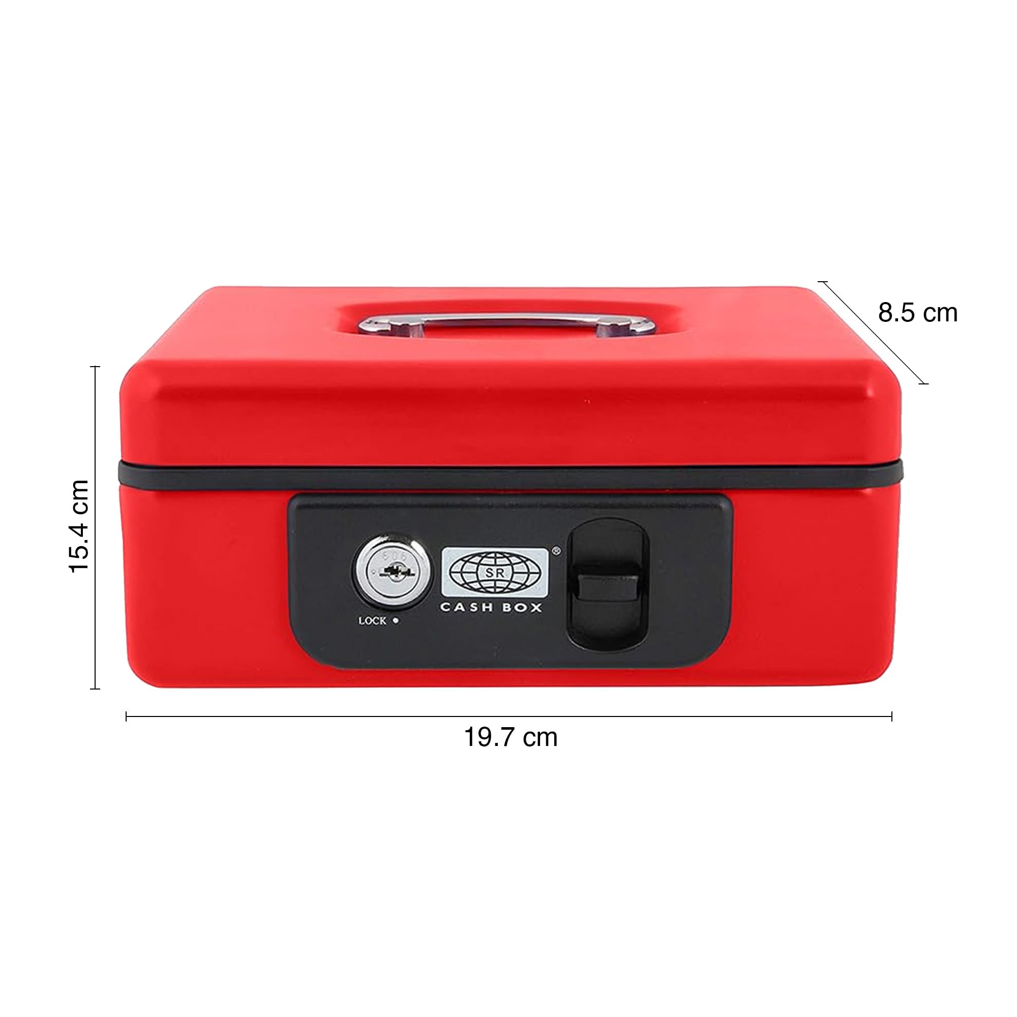 oddpod™ SR Taiwan Imported Metal Cash Box/Safe Locker Box for Jewellery, Money Box for Cash with Plastic Coin Storage Tray (Medium Size) - Red 1