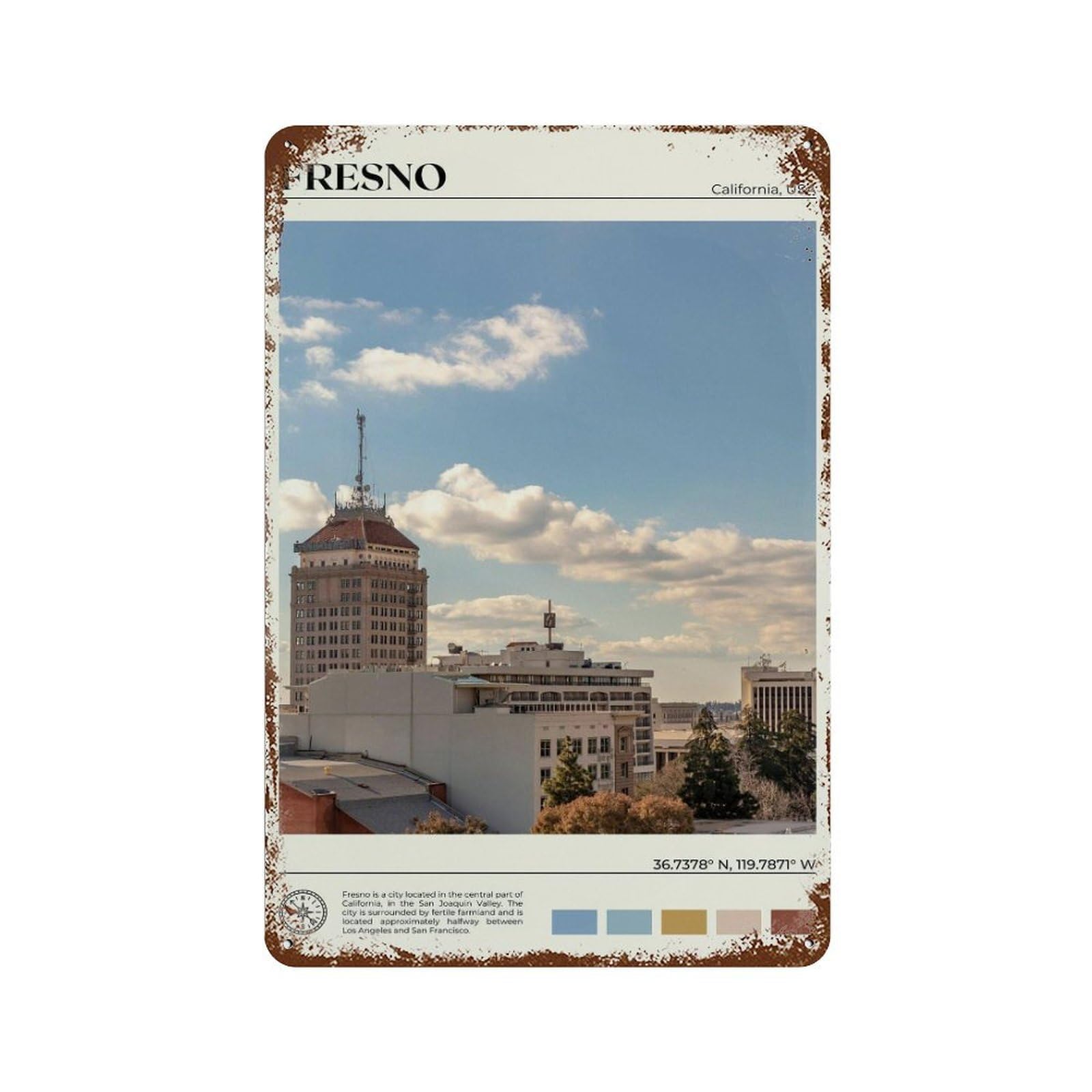 xiaoxiaoshen Real Photo Fresno Decor California Wall Decor Art Metal Tin Poster Modern Home Decor Art Home Bar Shop Decorations Vintage Sign 30x20cm