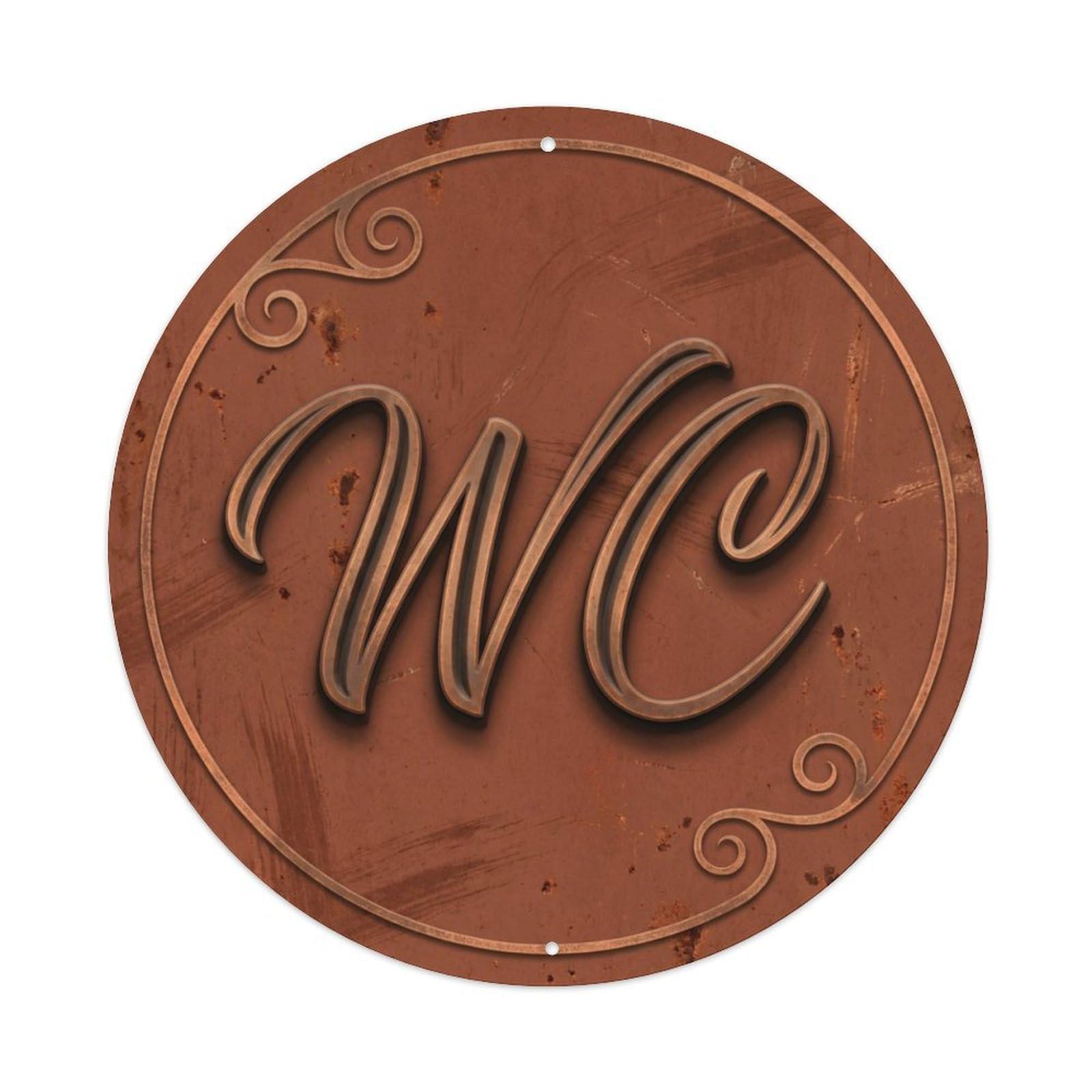 Toilet （WC） Sienna Rustic Ornament Metal Tin Sign Plaque Wall Decor for Cafe, Club Bar, Office, Home Garden Round Metal Poster 8x8Inch