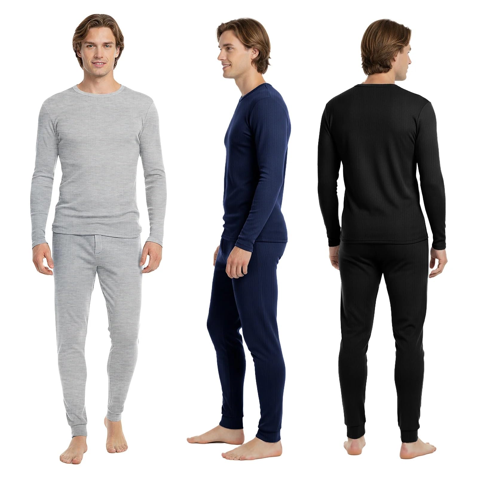BestSale247 Camiseta interior térmica de manga larga para hombre, con forro polar, ropa interior de esquí de algodón