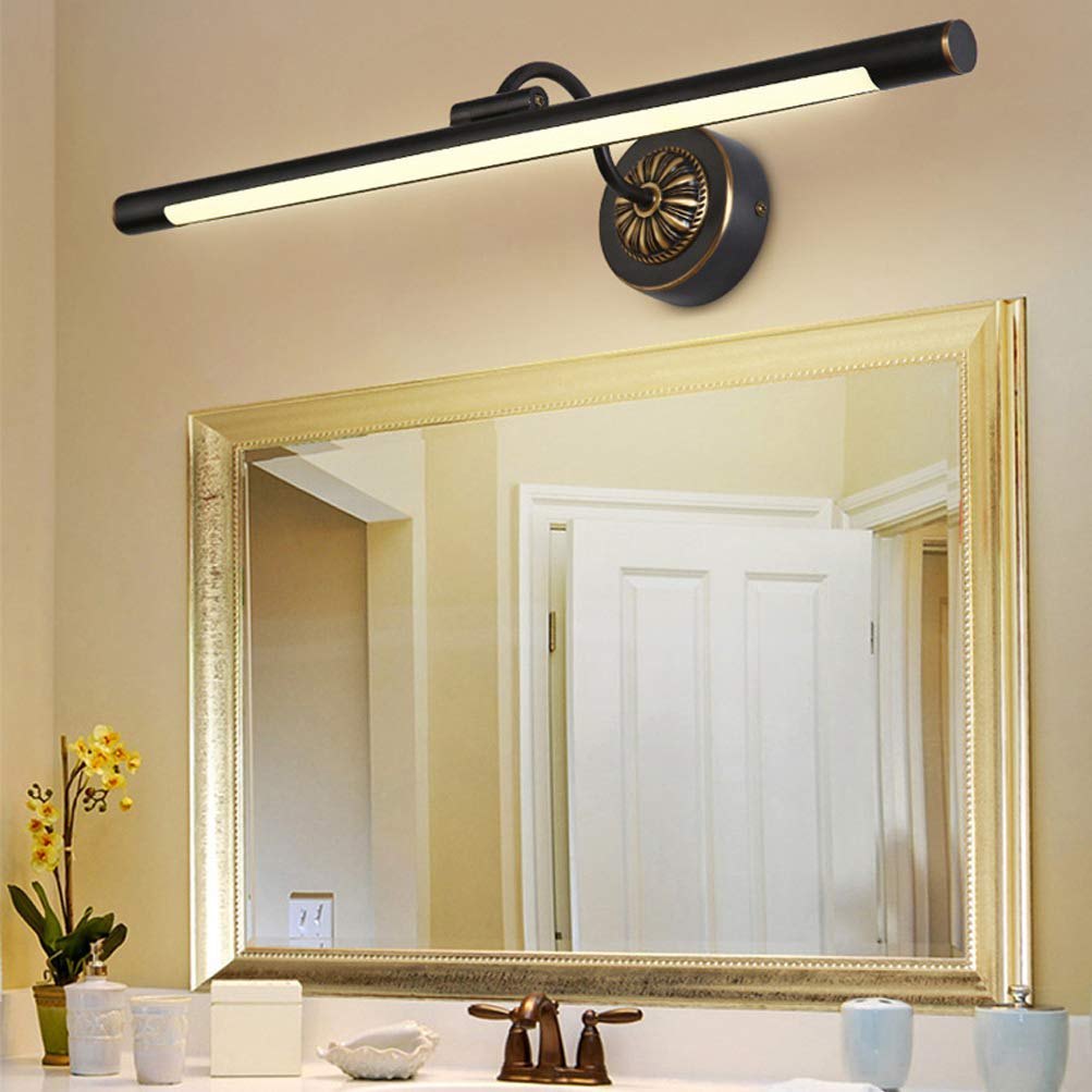 Appliques, éclairage Avant de Miroir à LED rétro en Laiton pour Miroir de Salle de Bain, Lampe Murale étanche Vintage Antique pour miroirs, Armoire, miroir/noir/L43Cm/9W