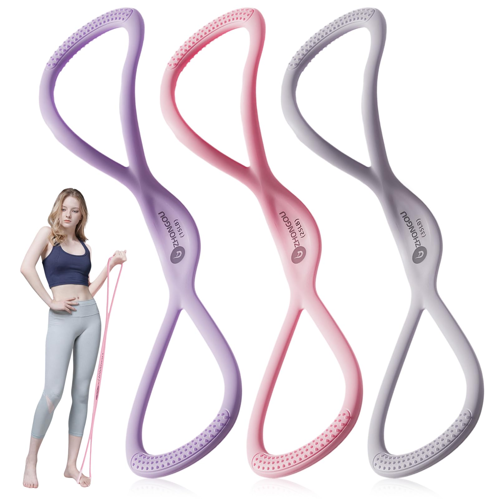 Pack of 3 Resistance Bands, Resistance Bands in the Shape of 8, for Shoulder Exercises, Fitness, Yoga, Pilates, Stretching Muscle Training, Improving Strength and Flexibility