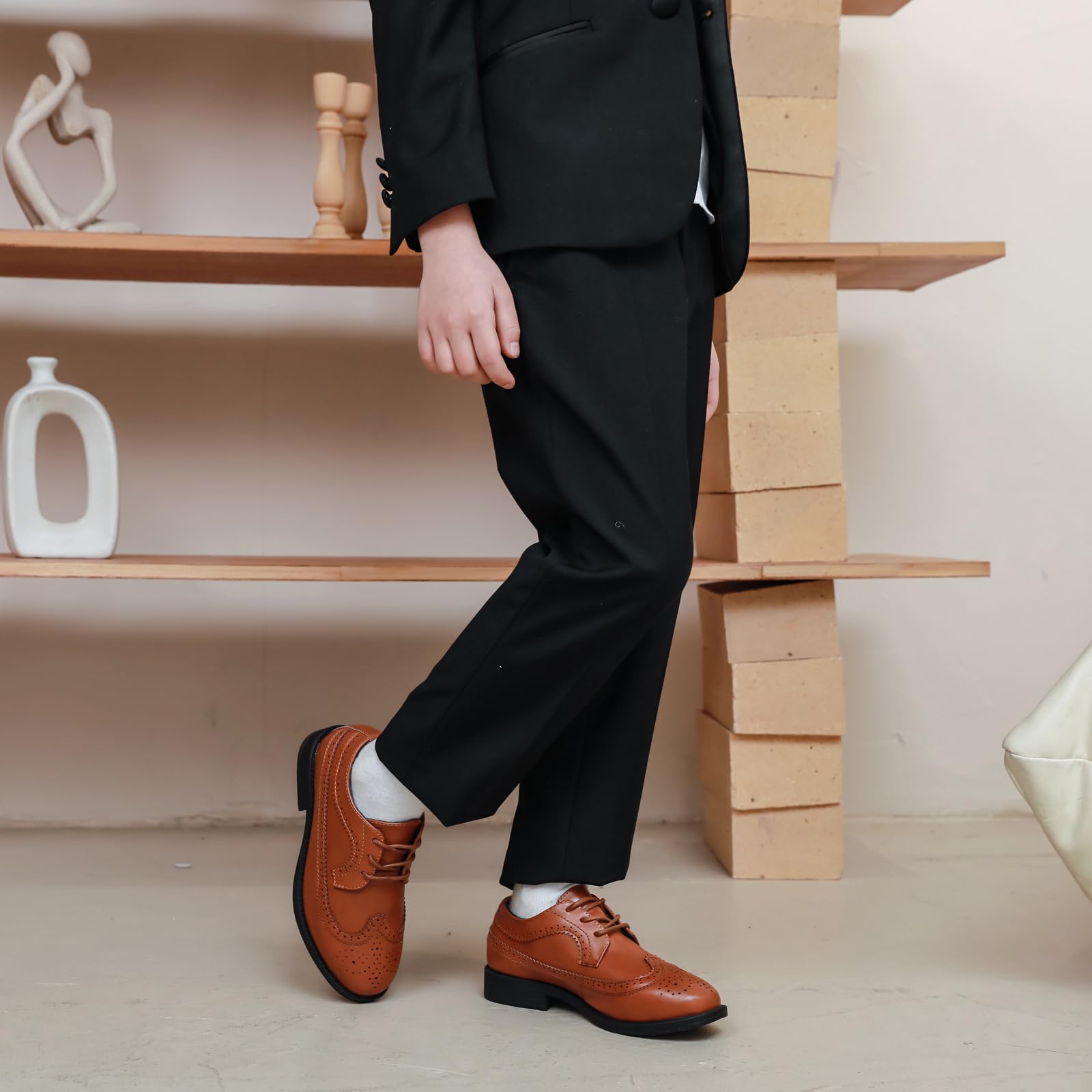 PPXID Kinder Jungen Schnürhalbschuhe Elegant Hochzeitsschuhe Oxfords Schule Uniform Anzugschuhe