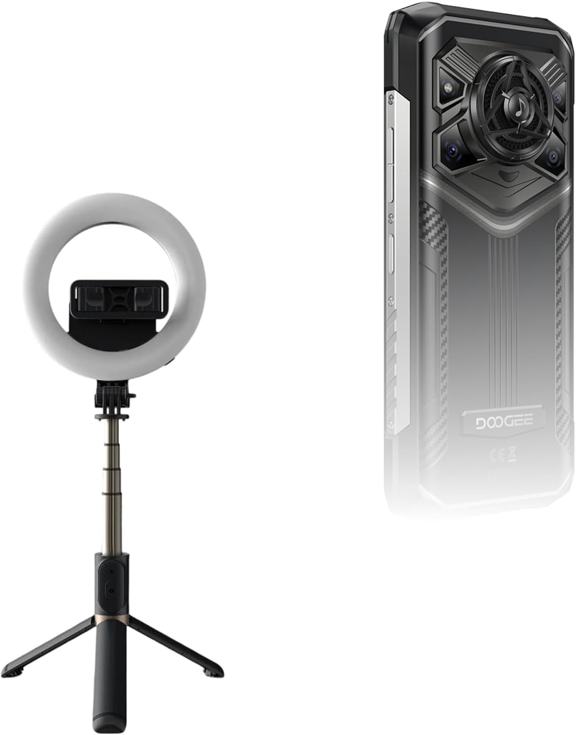 BoxWave Stand and Mount Compatible with Doogee Blade 20 Pro - RingLight SelfiePod, Selfie Stick Extendable Arm with Ring Light - Jet Black