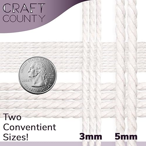 Miniatura 3 de Craft County Cuerda de algodón macramé natural  Tejido, bricolaje y colgar en la pared  Ceil Blue 0.118 in (164.0 ft)