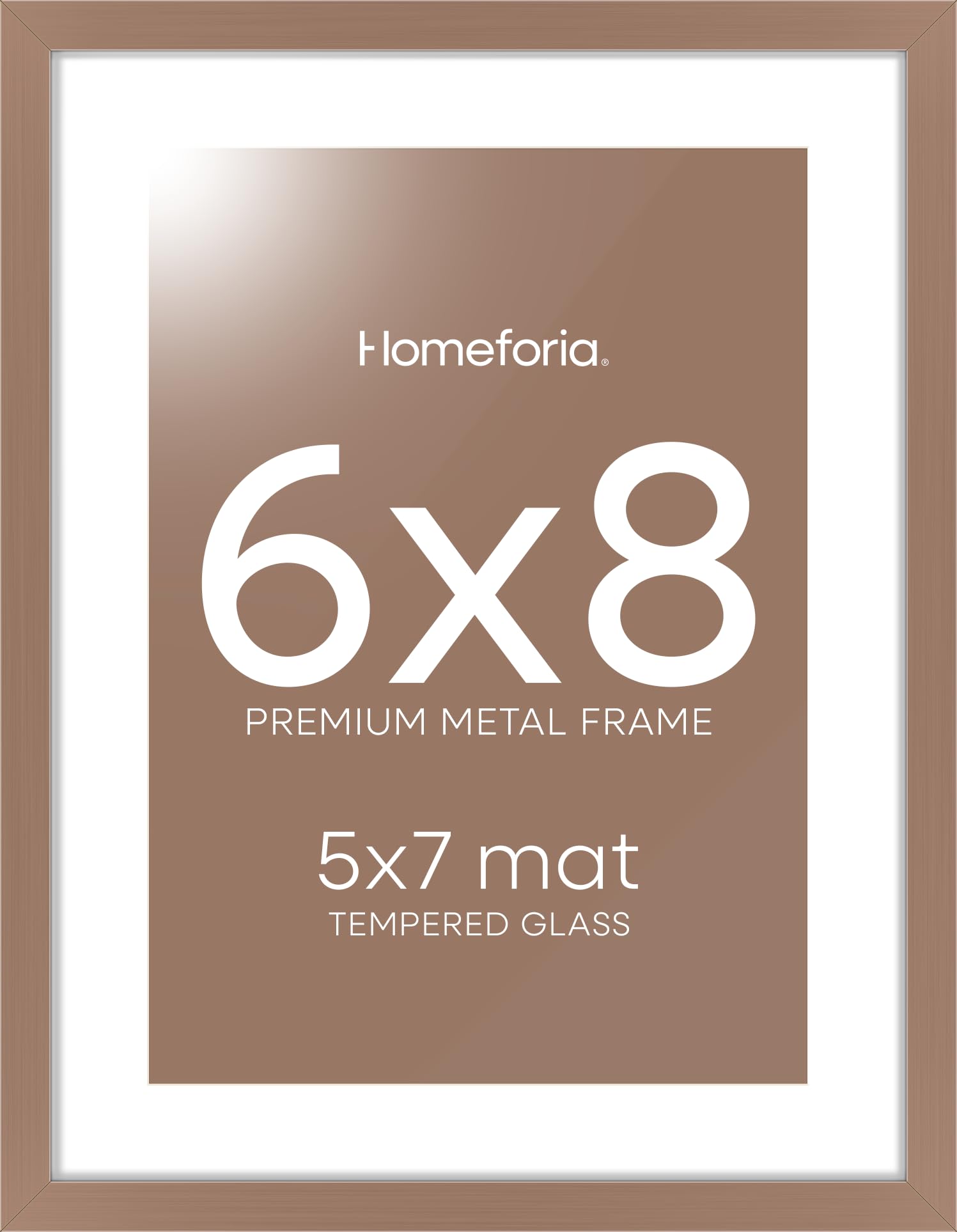 Homeforia 6x8 Mocha Picture Frame, High-End Metal, 5x7 Mat, Glass | High End Aluminum, Tempered Glass, Acid-Free 5x7 Removable Mat, 6x8 in Edge-to-Edge Display 8x6, Wall Kit, Set Of 1