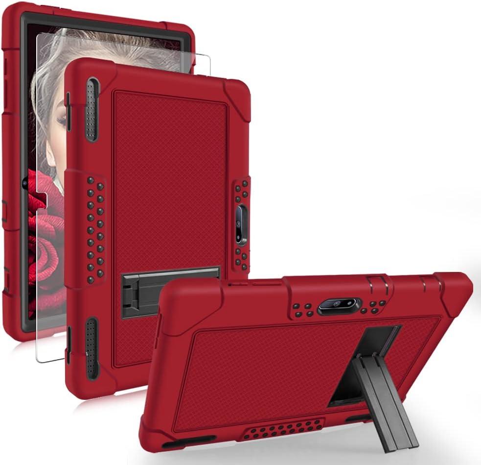 Mignova Case for Pritom M10 /quntiCO Y10 /Digiland DL1036 /Voger priorpad X100 /VUCATIMES N10/Gateway 10.1 HD Tab Case with Stand Rubber Hybrid Come with 9H Tempered Glass Film (Red+Black/1 Pcs)