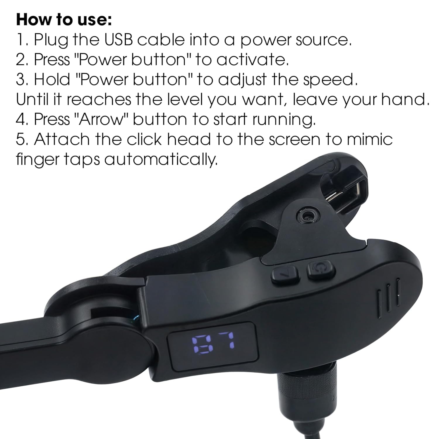Auto Screen Clicker Portable Simulé Doigt Clic Continu Vitesse Réglable Clicker Physique Adapté aux Jeux