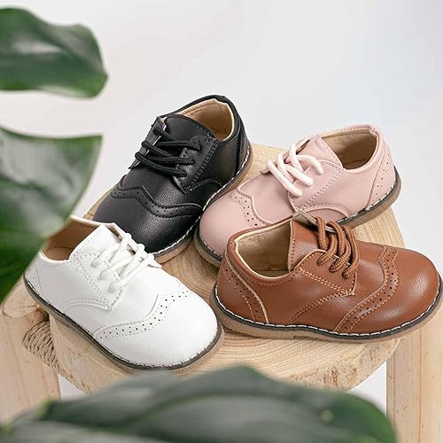 Miniatura 8 de KIDSUN Zapatos de vestir para niño y niña con cordones cómodos Oxford uniformes escolares mocasines planos bebéniño pequeño