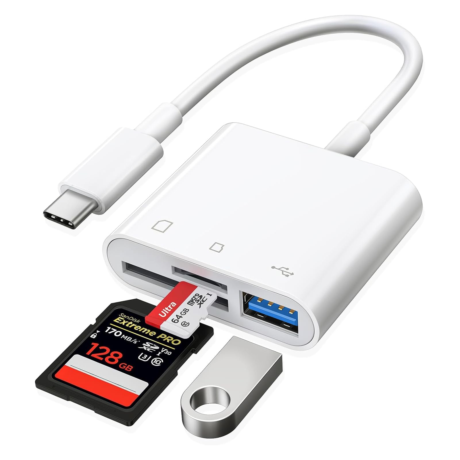 USB C to SD Card Reader, Raycue SD Card Adapter with SD MicroSD USB 3 Ports, USBC Memory Card Reader for iPhone 15 16 17, iPad, Mac, MacBook Pro/Air, Android and More USB-C/Type C Devices