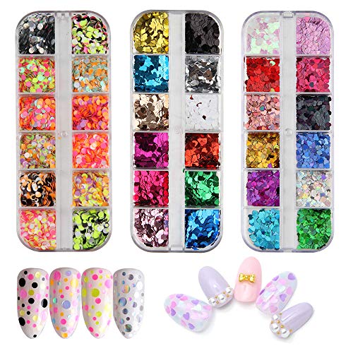 Nagel Pailletten, 3 Box / 36 Glitter Herzform, Sterne, Mond Holographic Glitter Nail Art Pailletten, Nail Art Flocke für…