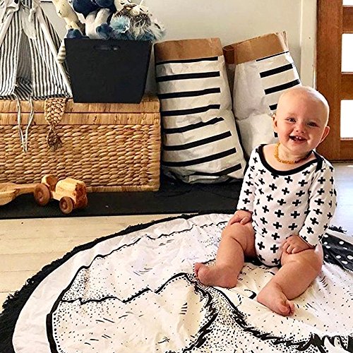 Hiltow Round Rugs Baby Rug Nursery Rugs Cute Fox Design Home Decoration Area Rugs Bedroom/Living Room Carpet Mat Baby Crawling Mats Kids Play Mat Machine Washable Rugs (Whilte,Diameter : 39 Inches) #TOP1