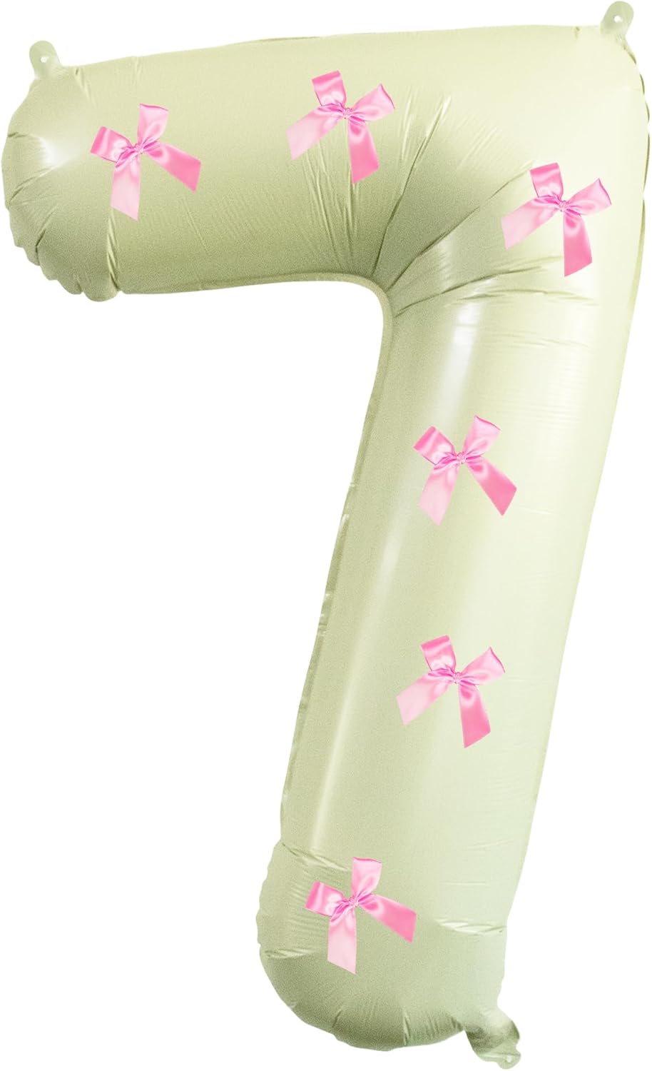 40 Inch Beige White Number 7 Balloon + Pink Bows for 7th 17 27 Birthday Anniversary Photo Shoot Decoration, Jumbo XL Big Cream Foil Helium Number Balloons 1-9 Party Supplies (7)