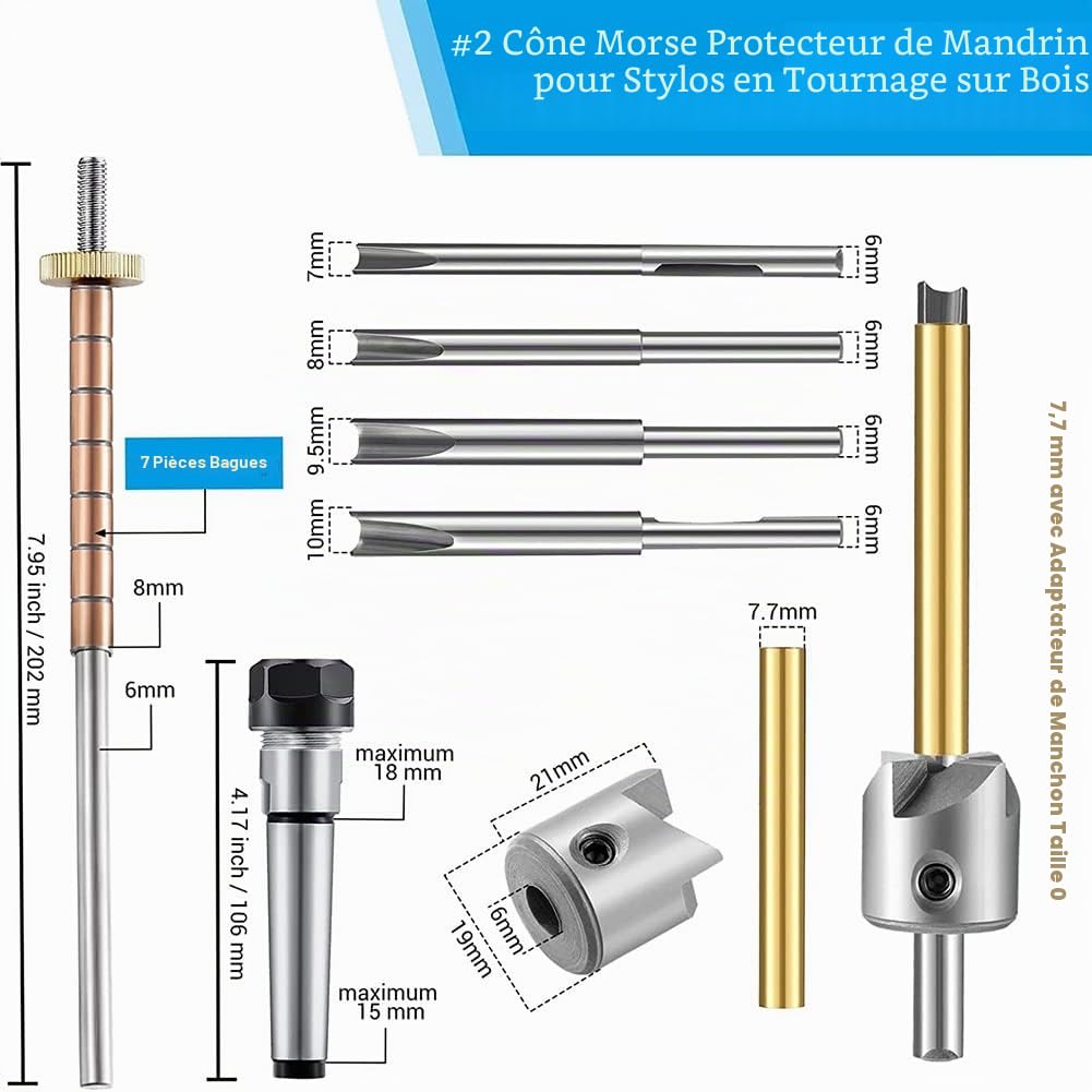 Kit de fabrication de stylos avec tige et porte-stylo - Mandrin de tournage en bois pour la fabrication de stylos - Accessoires de tour à bois