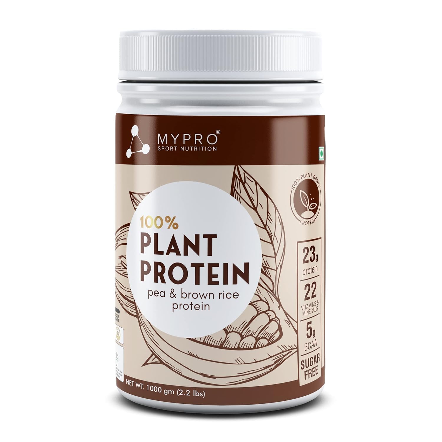 My.pro Sport Nutrition Plant Protein Powder Pea & Brown Rice Protein (23g Protein,22 Vitamins & Minerals,5g BCAA) Plant Based Vegan Protein Supplement for Men & Women (Chocolate Flavour -1000 Gm)
