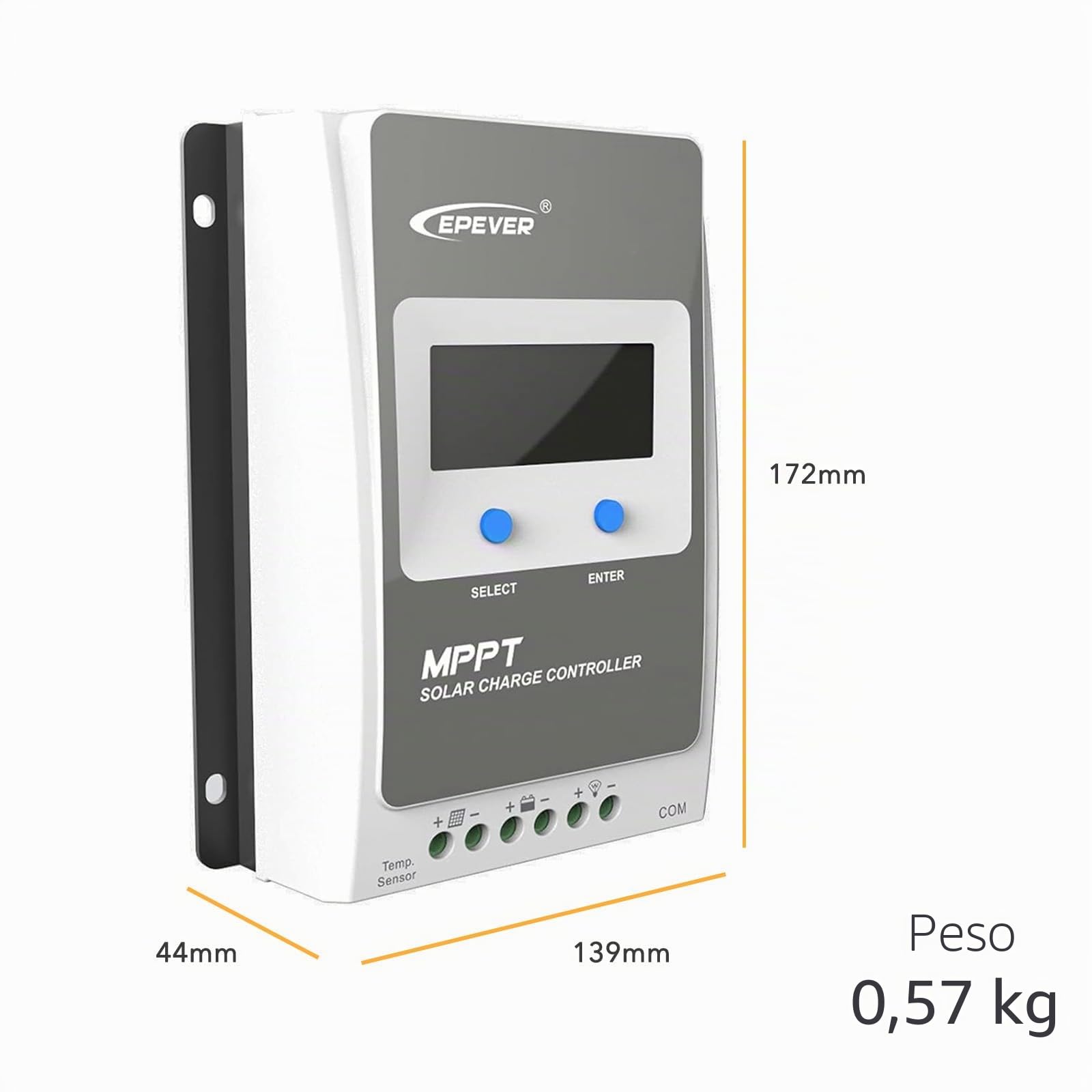 EPEVER Tracer AN G3(nuova versione) MPPT - Regolatore di carica solare, 10A, auto work 12 V/24 VDC, PV 100 V, display LCD con messa a terra negativa, con contatore remoto MT52