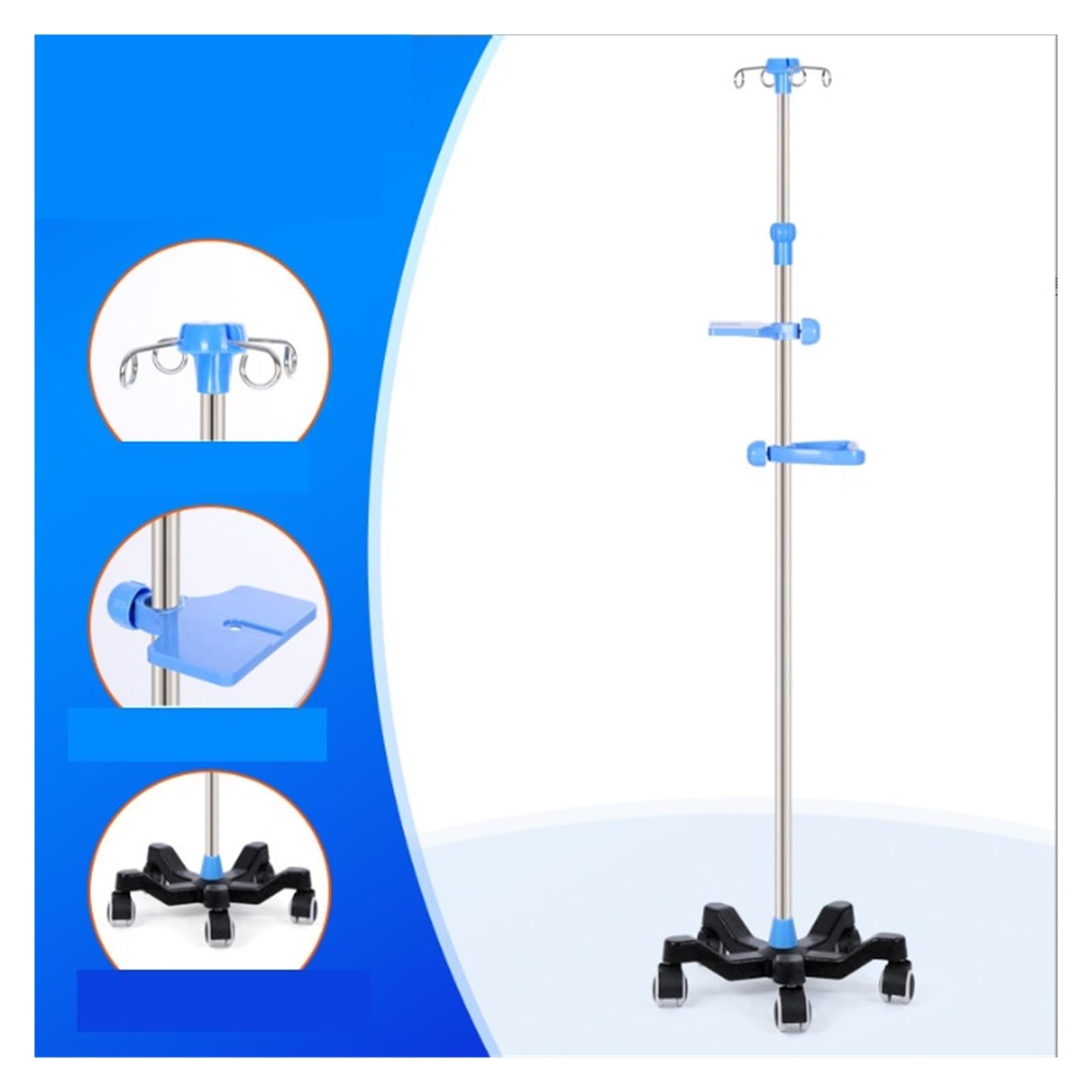 Asta portaflebo portatile con ruote e 4 ganci Portaflebo medicale