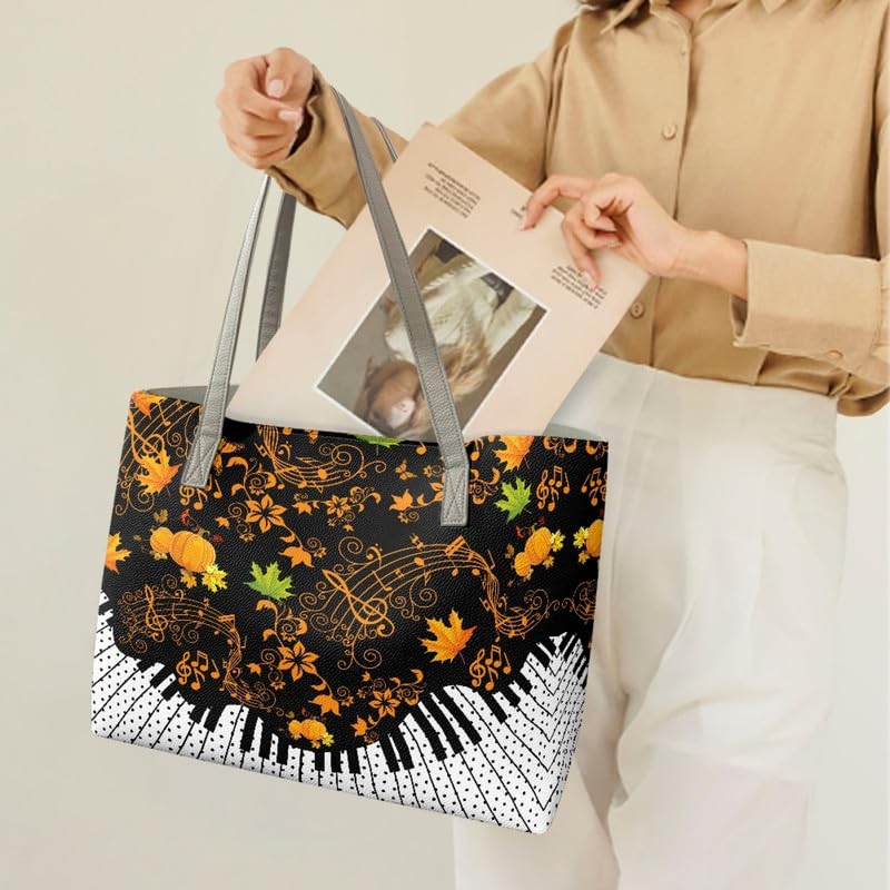 Thanksgiving Women Sling Bag Large Capacity Saddle Bag, Musical Note Piano Clutch Bag Laptop Bags Purse HandbBag, Fall Maple Leaves Shoulder Bag with Coin Pockets3