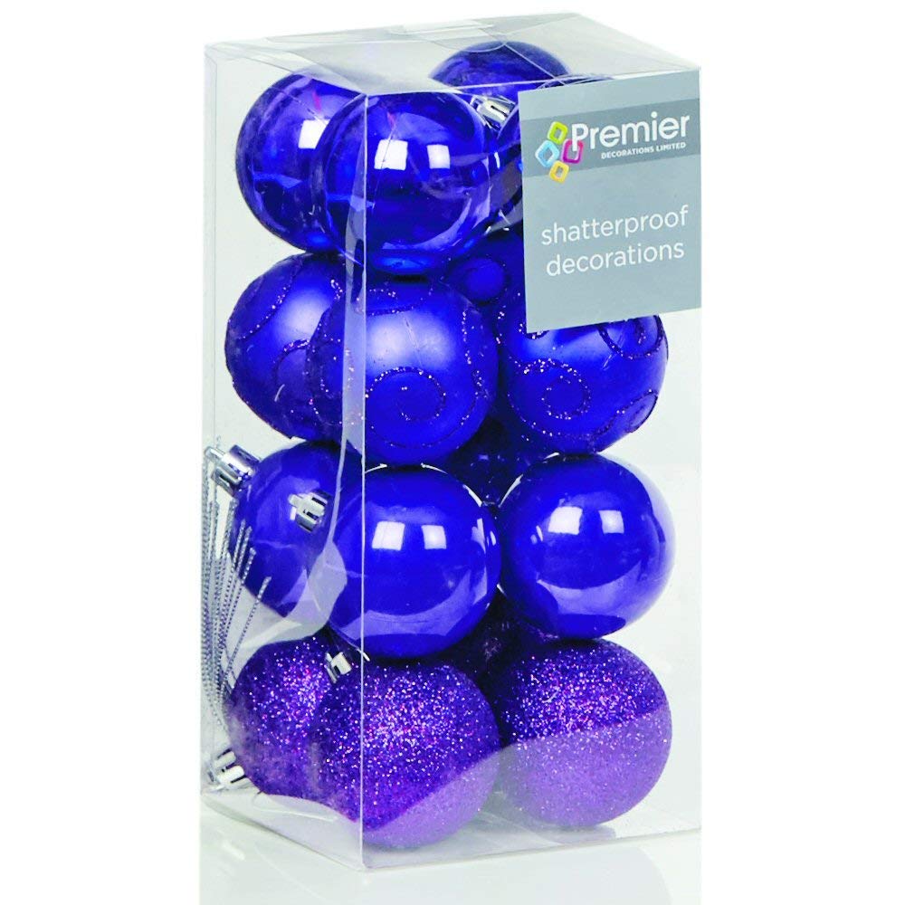 Purple 16 X Shatterproof Christmas Tree Baubles Decorations Mixed Finishes By Premier