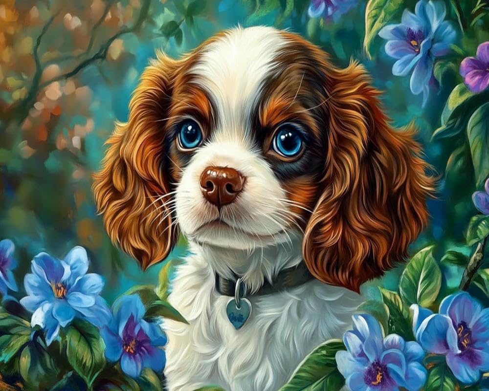 Chaozhirui Cavalier King Charles Spaniel Cross Stitch Kit, 11CT, Popular Embroidery Kit with Accurate Print, for Adults and Beginners (40x50cm)