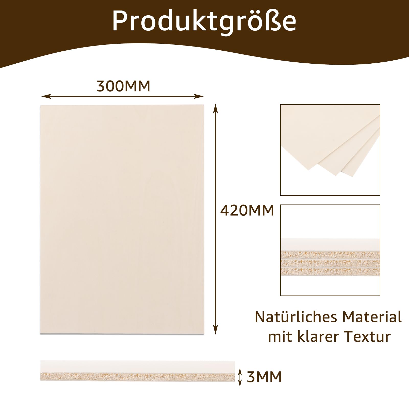 CYEER 10 Stück A3 Sperrholz 2mm, 420x300mm Sperrholzplatte, Pappelsperrholz 2mm, Laser Holz, Holzplatten zum Basteln, Holz Platten, Spanplatten, Balsaholz für DIY Kunst und Handwerk, Laserprojekte