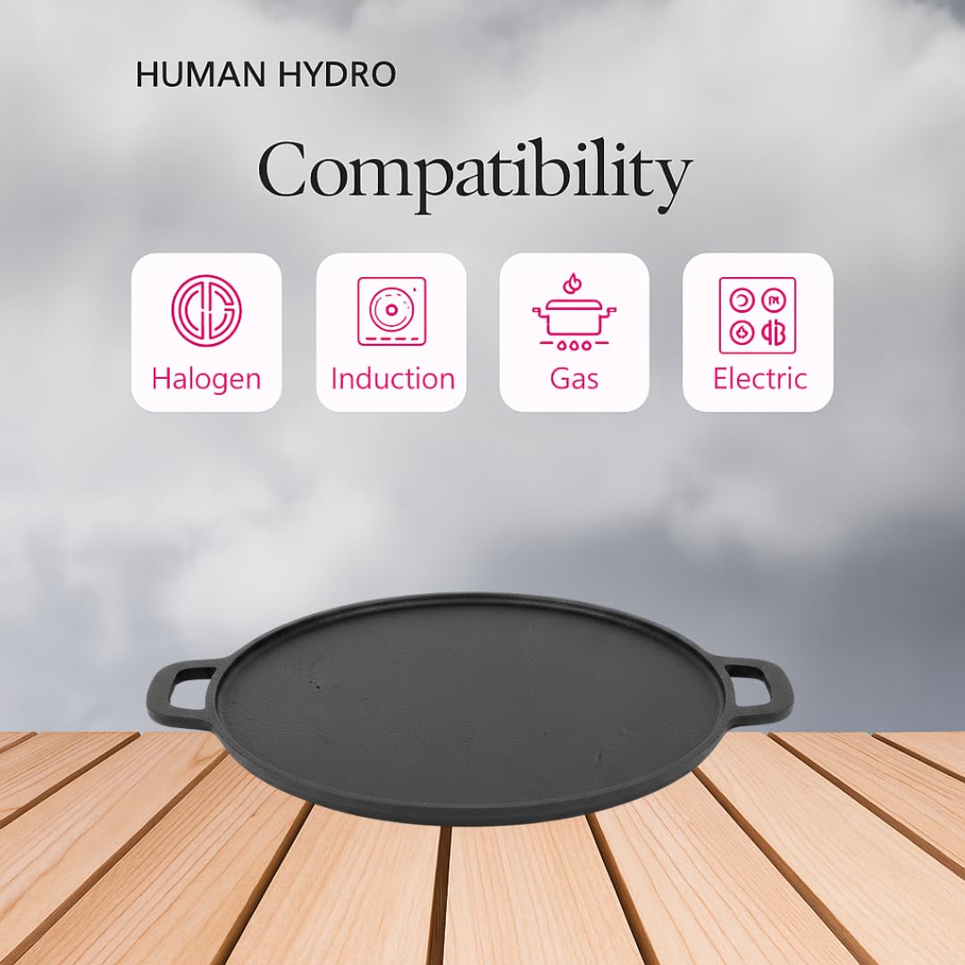 Human Hydro Pre-Seasoned Feather-Light Cast Iron Dosa Tawa/Chilla/Omelette Pan with Wooden Spatula | 30cm, 2.4kg | Induction Friendly, Naturally Nonstick, Toxin-Free & No Chemical Coating 1