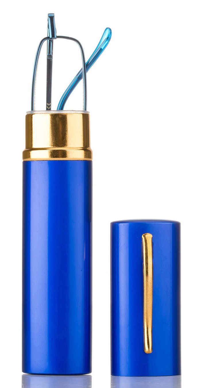 "Pocket" Readers Ultra Compact Spring Temple Reading Glasses w/Portable Pocket Clip Aluminum Case Blue +3.50