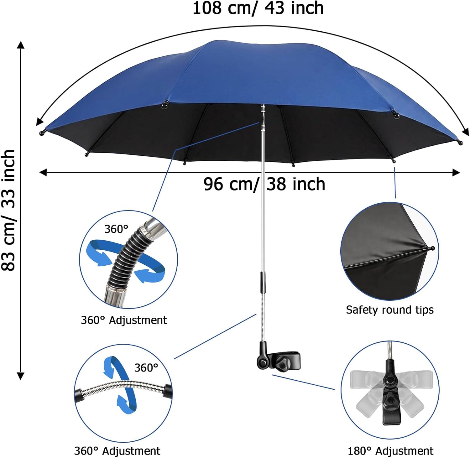 2 Pack Portable Folding Camping Chairs with Adjustable Umbrella, Outdoor Canopy Chairs with Cup Holder, Lightweight Beach Chairs for Fishing, Sports Events & Lawn (Dark Blue)