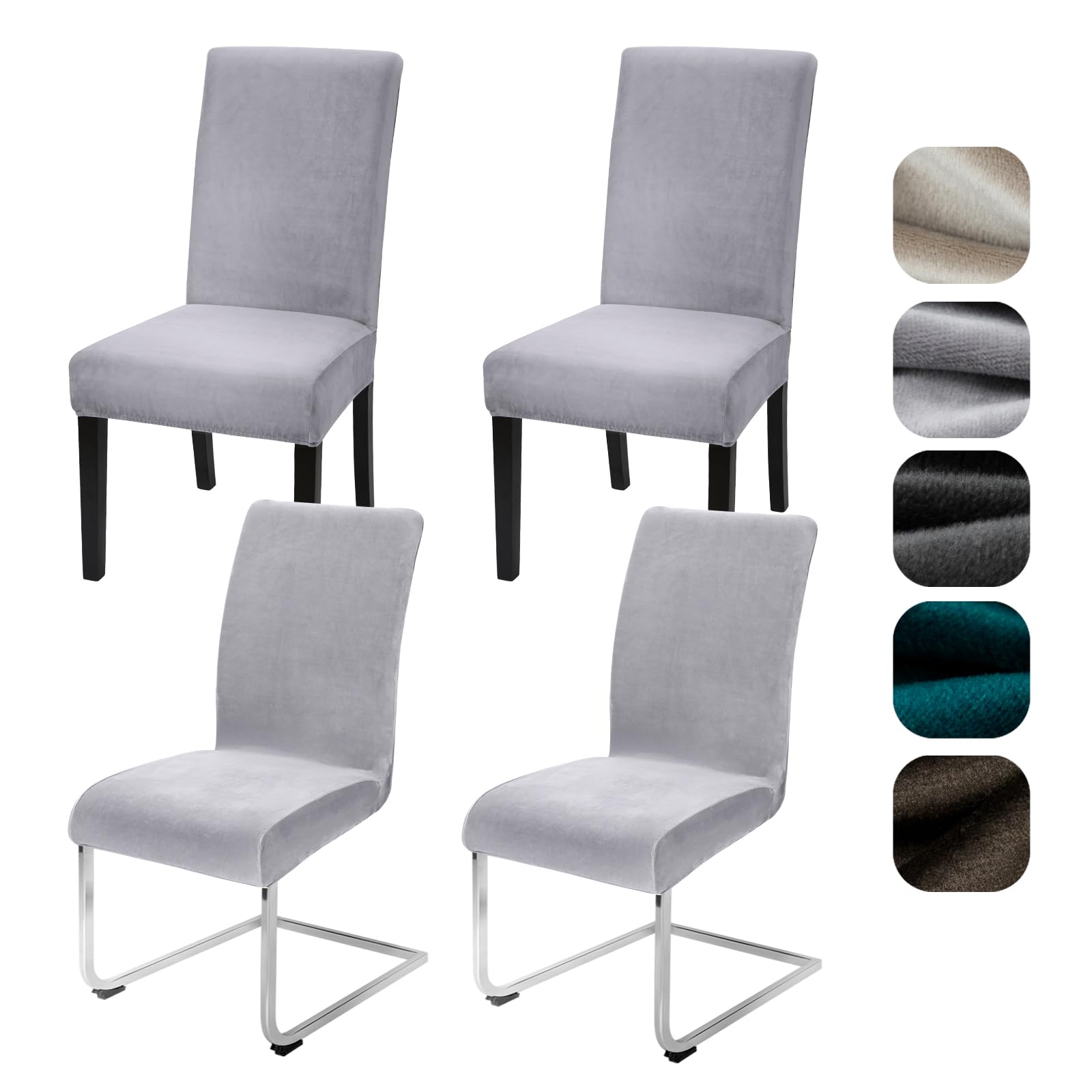 Alishomtll Dining Chair Covers Set of 4 Stretch Velvet Chair Covers for Dining Chairs Elastic Removable Chair Slipcovers Washable Chair Protector for Hotel Banquet Ceremony (Silver Grey