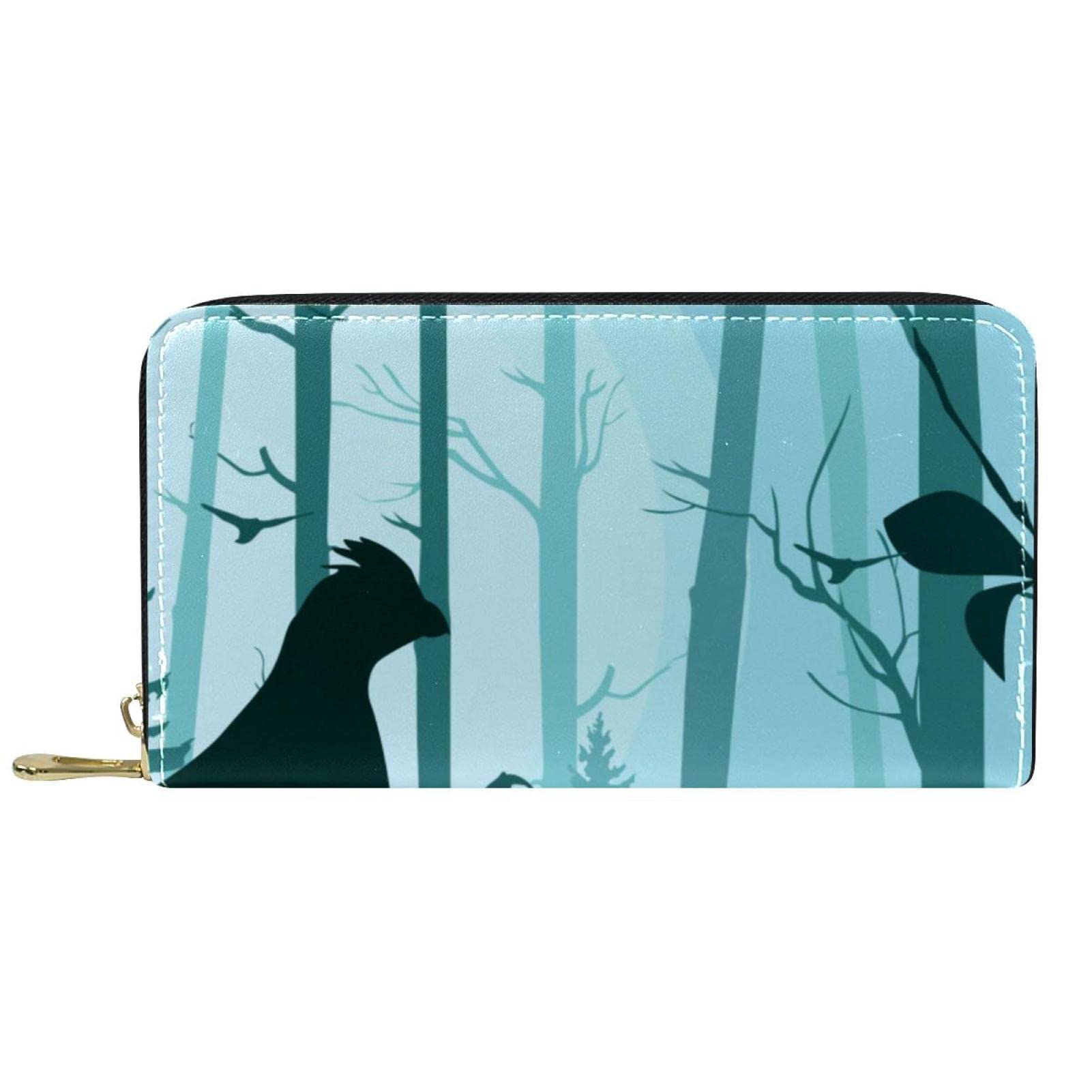 Cartera de cuero con cremallera larga con patrón de pájaro, Varios colores, 20.5x2.5x11.5cm/8.07x1x4.53 in, Classic