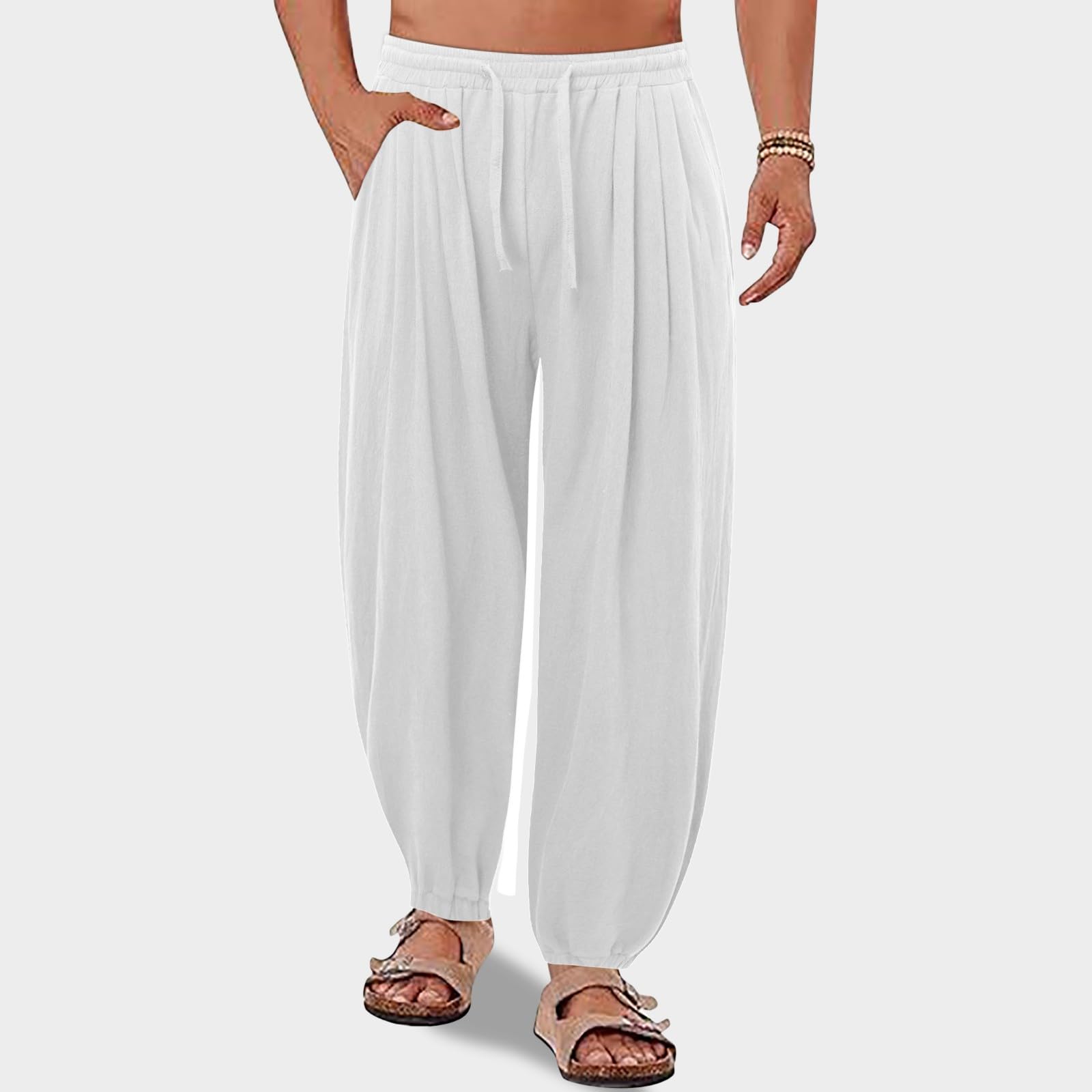 Pantalones de lino para hombre, pantalones tipo harén, cómodos y versátiles, pantalones bombachos elásticos, modernos, informales, para yoga, hippies, goa