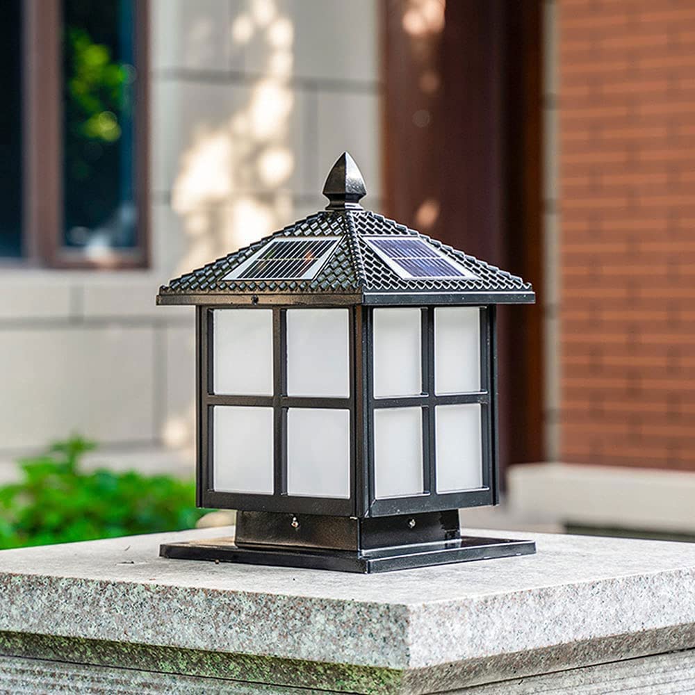 Lámpara de Cabeza de Pilar de Aluminio Retro, lámpara de pie Solar Impermeable, Pantalla de lámpara acrílica LED, lámpara de Paisaje de terraza de Patio, Accesorios de iluminación de terraza de