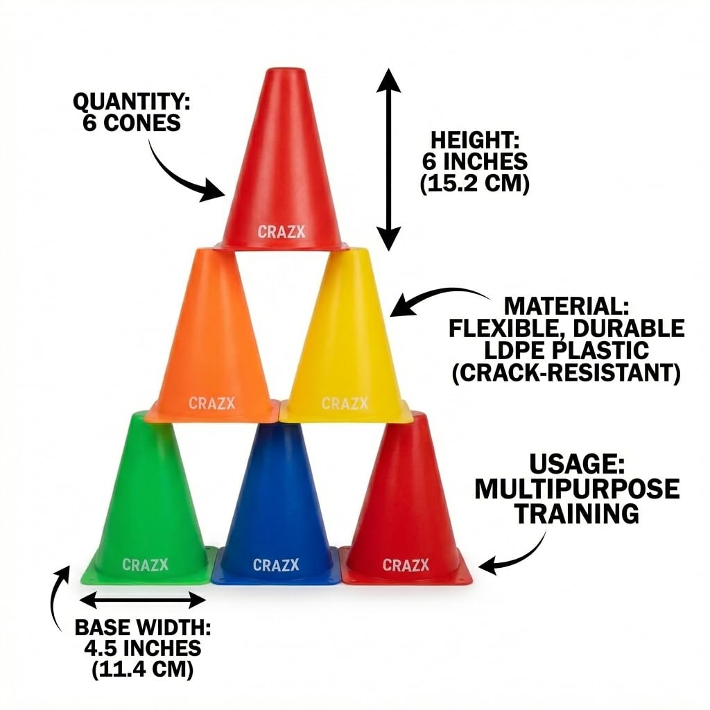 CRAZX Fitness Combo - 6 pc Hurdles, 6 pc Stacking Cones, 10 Pc Space Markers and 1 Pc Agility Ladder 3