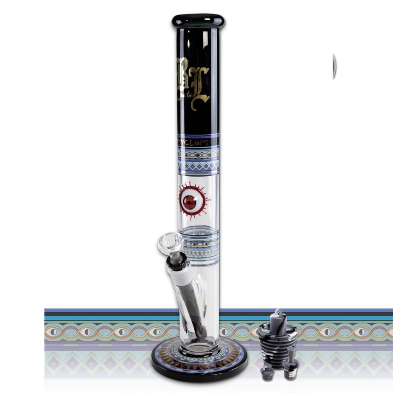 Black Leaf Wasserpfeife, Zylinder-Bong, Glasbong 'Psyclops' by Sly | 43 cm, NS 19 (18,8mm), NS 14 (14,5mm) | weiß | 5 mm dickes, robustes BOROSILIKATGLAS | von bong-discount