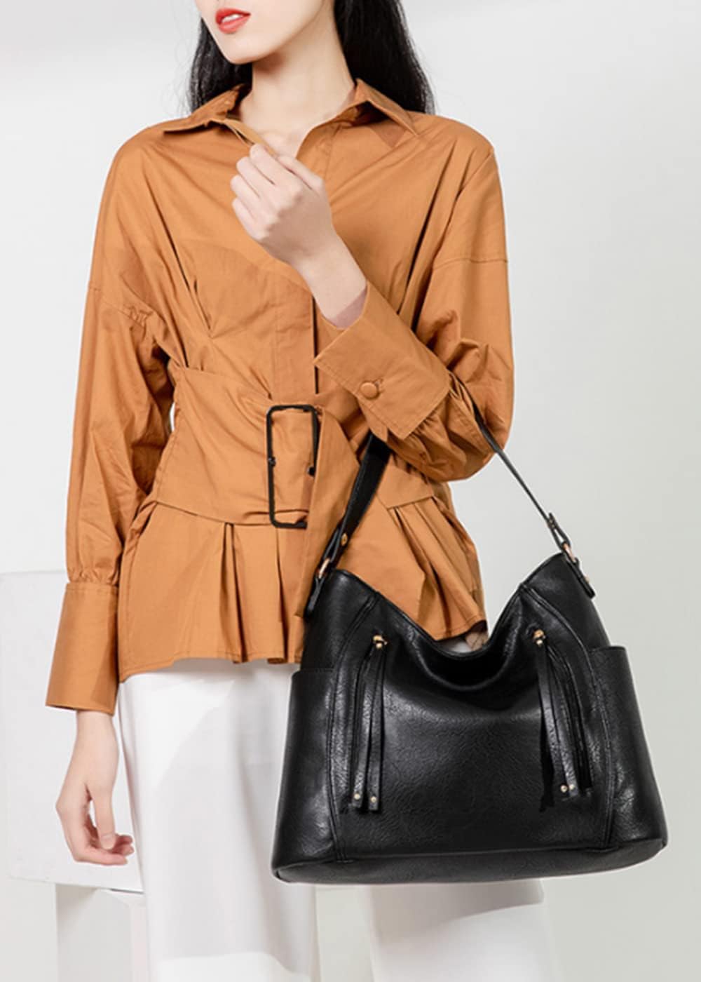 Women Hobo Handbag Tassel Shoulder Bag Large Capacity Crossbody Bags