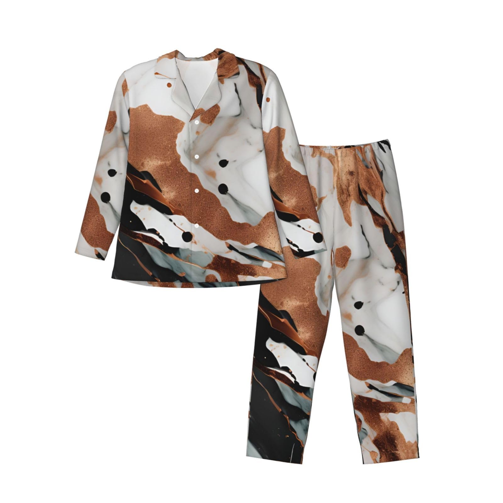 Herren-Pyjama-Set mit Marmor-Textur, Kupferspritzer-Druck, langärmelig, zweiteilig, Hauskleidung, bequeme Nachtwäsche, Nachtwäsche