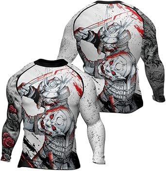 Samurai Mens Long Sleeve Compression Rash Guard MMA BJJ Jiu-Jitsu Baselayer Skin Performance Full Printed Top
