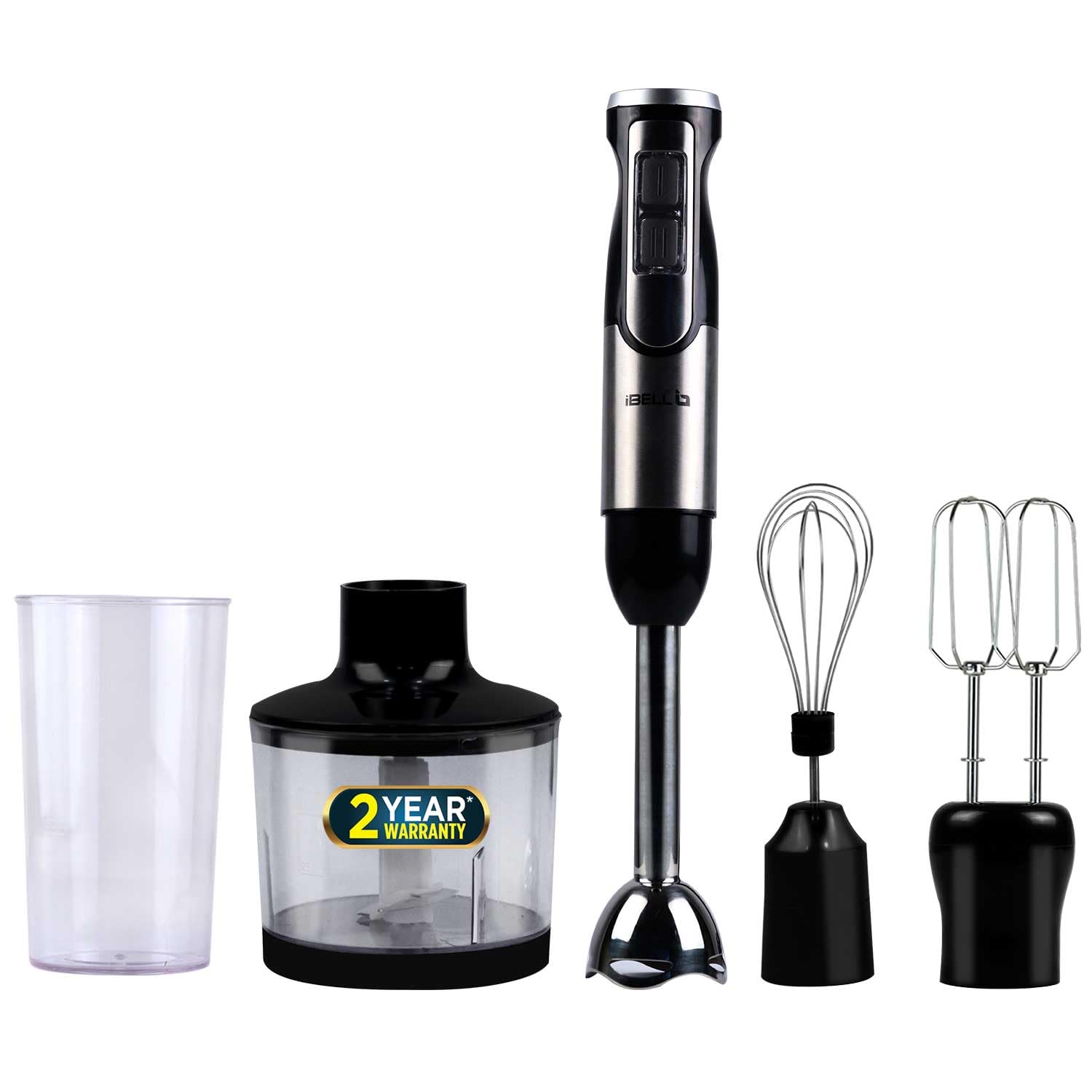 iBELL HB1000J 5-in-1 Hand Blender, 1000Watt, Adjustable Speed Control, Hand Mixer with Whisker/Beater, Immersion Blender, Vegetable Chopper & 600ml Container (Black)