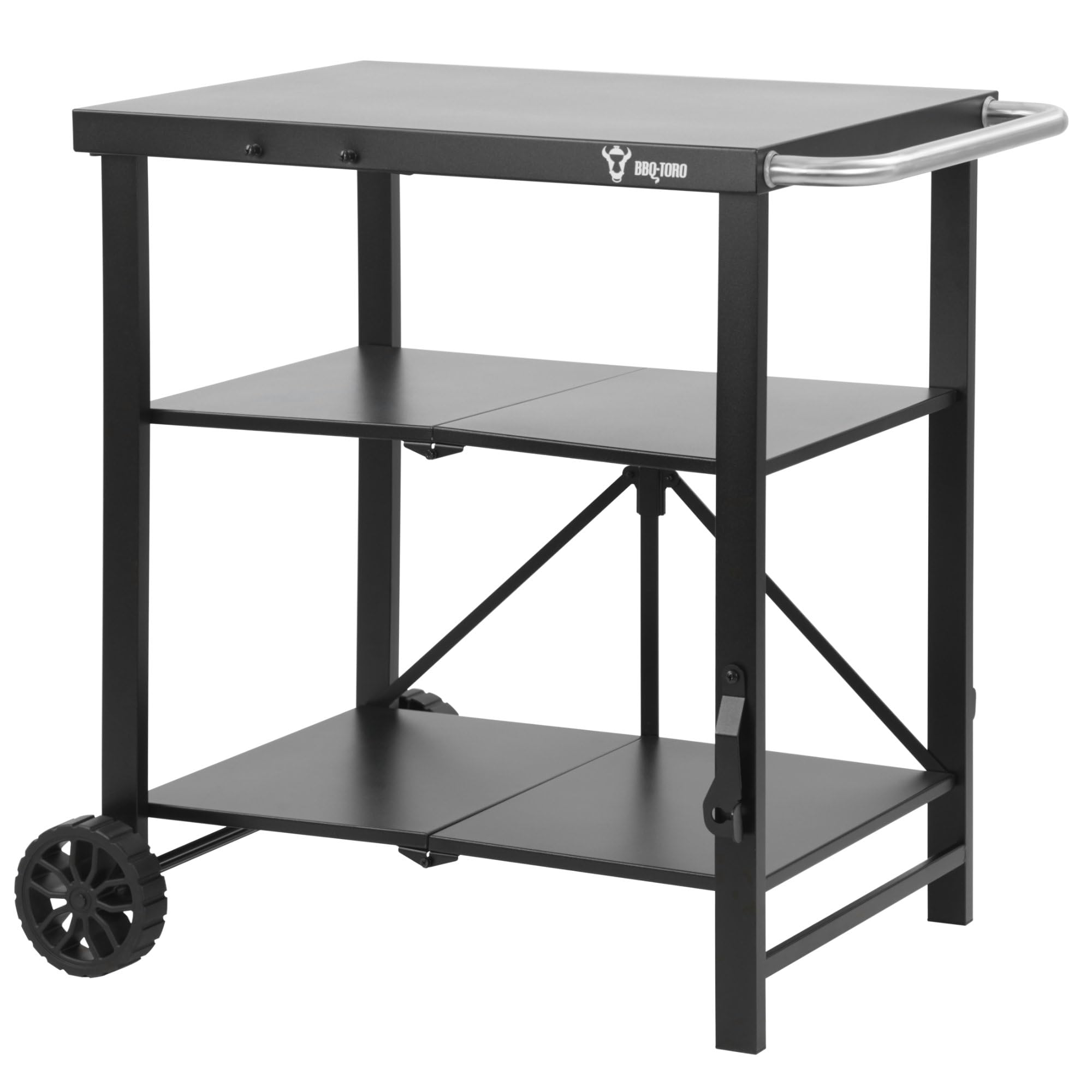 BBQ-Toro Chariot de barbecue pliable 60 x 80 x 82 cm | Noir | Chariot de service, chariot de table, table de barbecue pour barbecue à gaz | Table d'appoint, table de barbecue | Table d'appoint pour